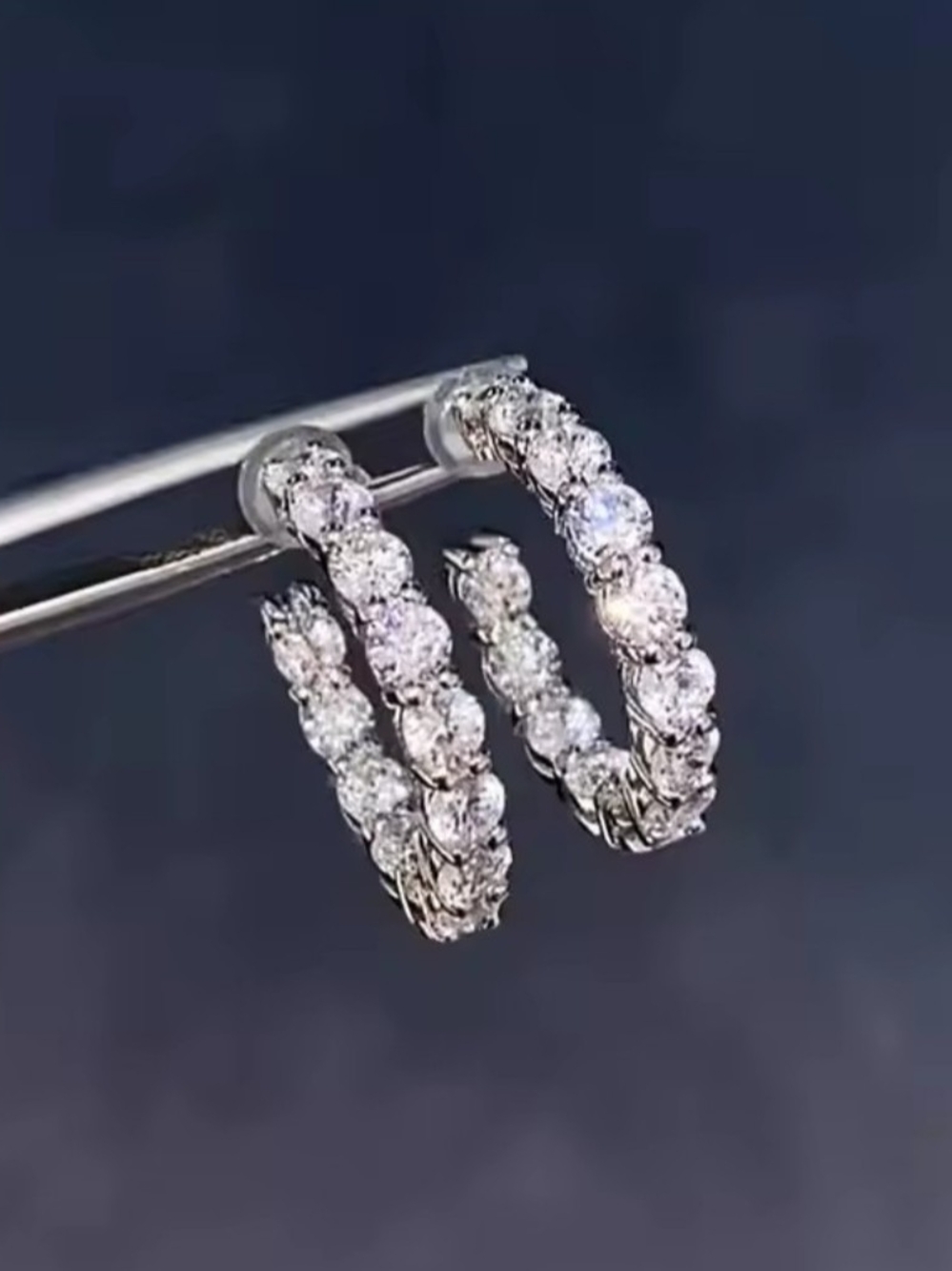 White Rhodium Quartz Hoop Earrings